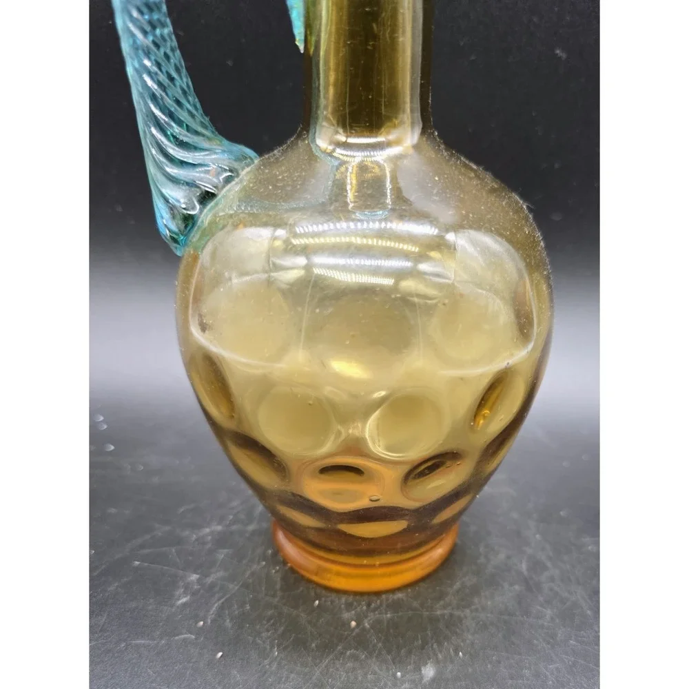 Vintage French George Sand Glass Thumbprint Cruet Pitcher Maganese UV Glow 9